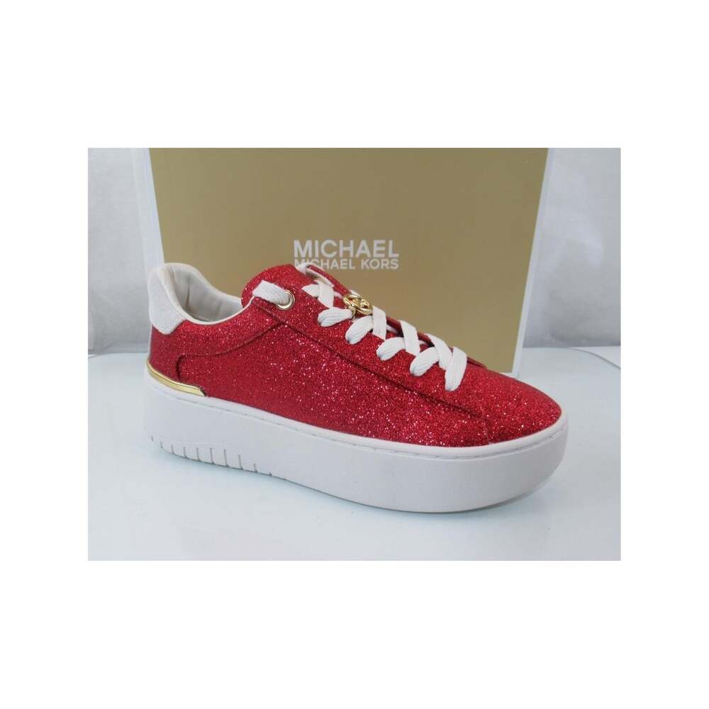 Michael Kors Size 8.5 Dottie Lace Up Platform Sneakers Glitter Leather Red